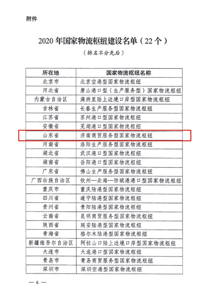 National logistics hub construction list